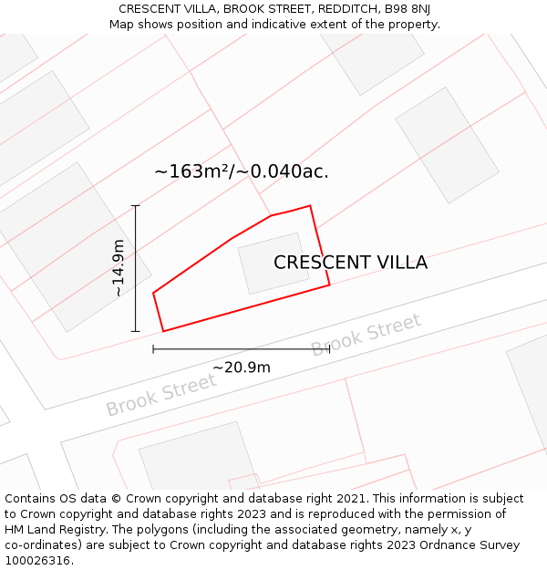 CRESCENT VILLA, BROOK STREET, REDDITCH, B98 8NJ: Plot and title map