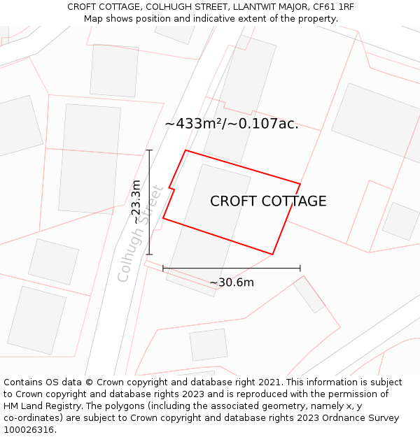 CROFT COTTAGE, COLHUGH STREET, LLANTWIT MAJOR, CF61 1RF: Plot and title map