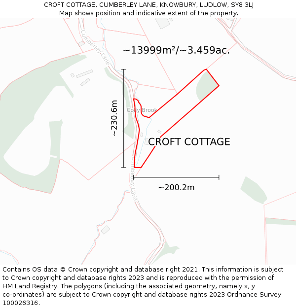 CROFT COTTAGE, CUMBERLEY LANE, KNOWBURY, LUDLOW, SY8 3LJ: Plot and title map