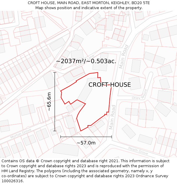 CROFT HOUSE, MAIN ROAD, EAST MORTON, KEIGHLEY, BD20 5TE: Plot and title map