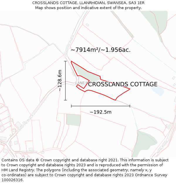 CROSSLANDS COTTAGE, LLANRHIDIAN, SWANSEA, SA3 1ER: Plot and title map