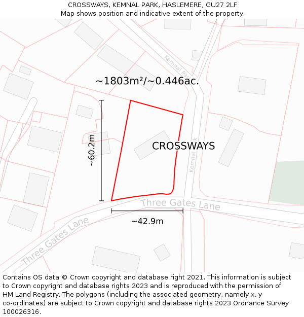 CROSSWAYS, KEMNAL PARK, HASLEMERE, GU27 2LF: Plot and title map