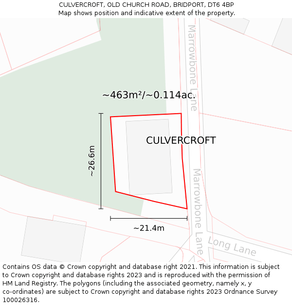 CULVERCROFT, OLD CHURCH ROAD, BRIDPORT, DT6 4BP: Plot and title map