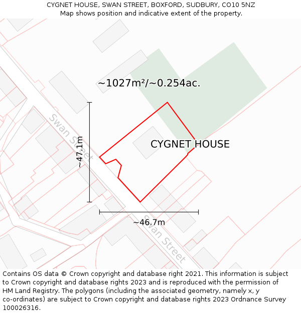 CYGNET HOUSE, SWAN STREET, BOXFORD, SUDBURY, CO10 5NZ: Plot and title map