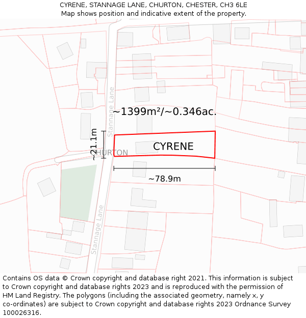 CYRENE, STANNAGE LANE, CHURTON, CHESTER, CH3 6LE: Plot and title map