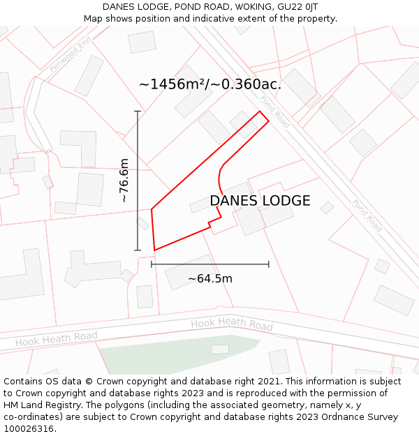 DANES LODGE, POND ROAD, WOKING, GU22 0JT: Plot and title map