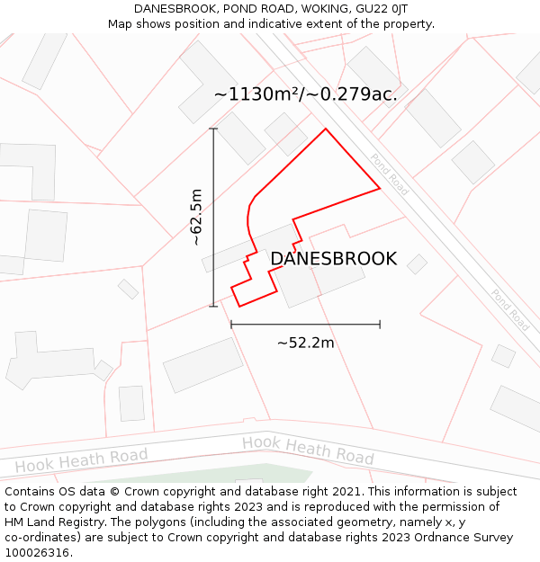 DANESBROOK, POND ROAD, WOKING, GU22 0JT: Plot and title map