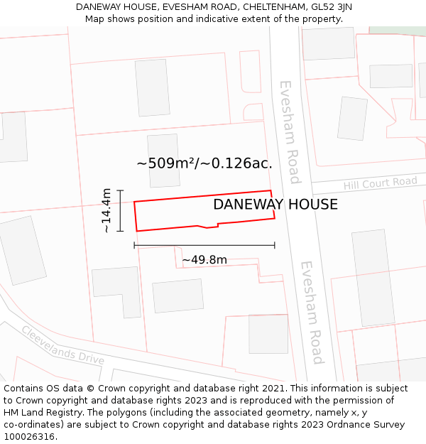 DANEWAY HOUSE, EVESHAM ROAD, CHELTENHAM, GL52 3JN: Plot and title map