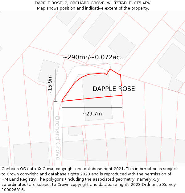 DAPPLE ROSE, 2, ORCHARD GROVE, WHITSTABLE, CT5 4FW: Plot and title map