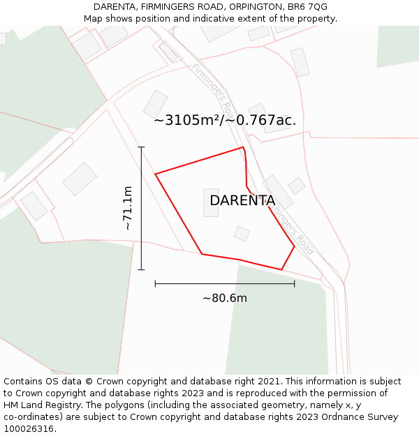 DARENTA, FIRMINGERS ROAD, ORPINGTON, BR6 7QG: Plot and title map