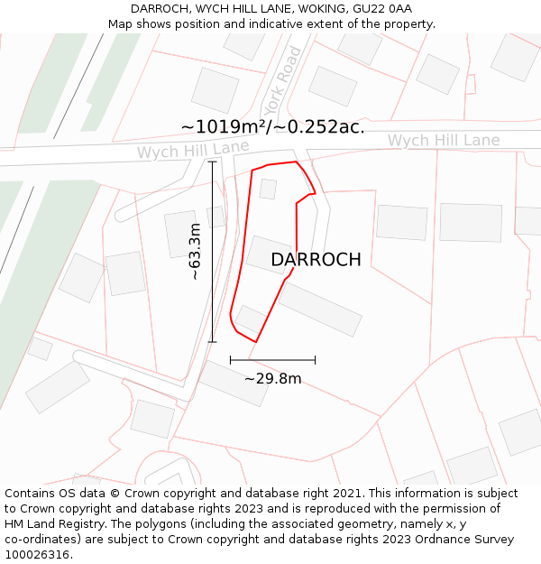 DARROCH, WYCH HILL LANE, WOKING, GU22 0AA: Plot and title map