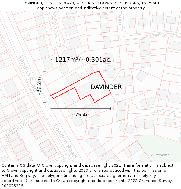 DAVINDER, LONDON ROAD, WEST KINGSDOWN, SEVENOAKS, TN15 6ET: Plot and title map