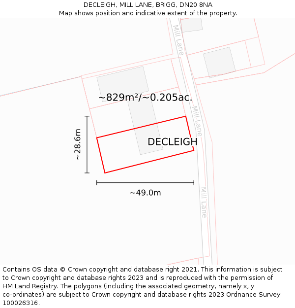 DECLEIGH, MILL LANE, BRIGG, DN20 8NA: Plot and title map