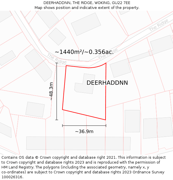 DEERHADDNN, THE RIDGE, WOKING, GU22 7EE: Plot and title map