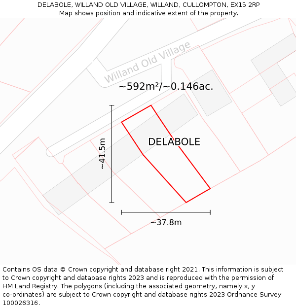 DELABOLE, WILLAND OLD VILLAGE, WILLAND, CULLOMPTON, EX15 2RP: Plot and title map