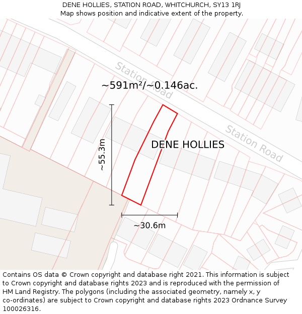 DENE HOLLIES, STATION ROAD, WHITCHURCH, SY13 1RJ: Plot and title map