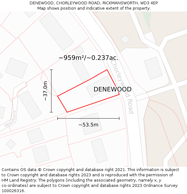 DENEWOOD, CHORLEYWOOD ROAD, RICKMANSWORTH, WD3 4EP: Plot and title map