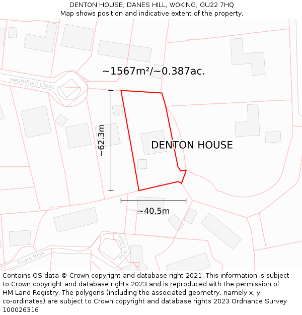 DENTON HOUSE, DANES HILL, WOKING, GU22 7HQ: Plot and title map