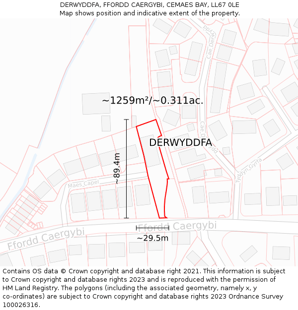 DERWYDDFA, FFORDD CAERGYBI, CEMAES BAY, LL67 0LE: Plot and title map