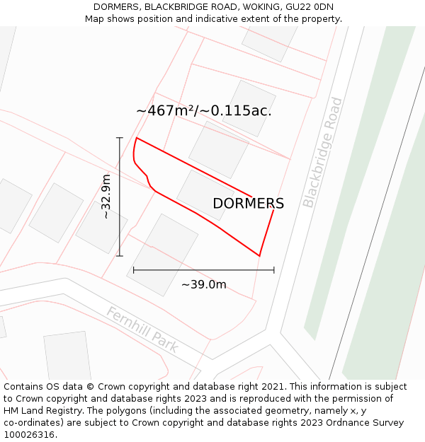 DORMERS, BLACKBRIDGE ROAD, WOKING, GU22 0DN: Plot and title map