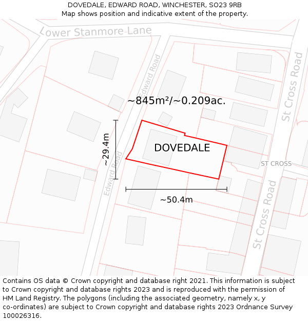 DOVEDALE, EDWARD ROAD, WINCHESTER, SO23 9RB: Plot and title map