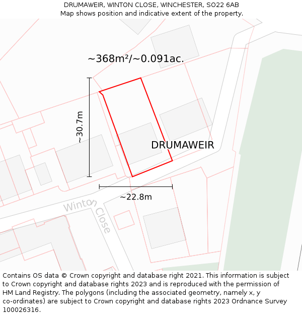 DRUMAWEIR, WINTON CLOSE, WINCHESTER, SO22 6AB: Plot and title map