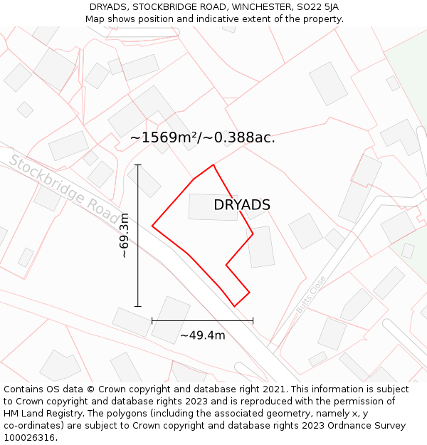 DRYADS, STOCKBRIDGE ROAD, WINCHESTER, SO22 5JA: Plot and title map