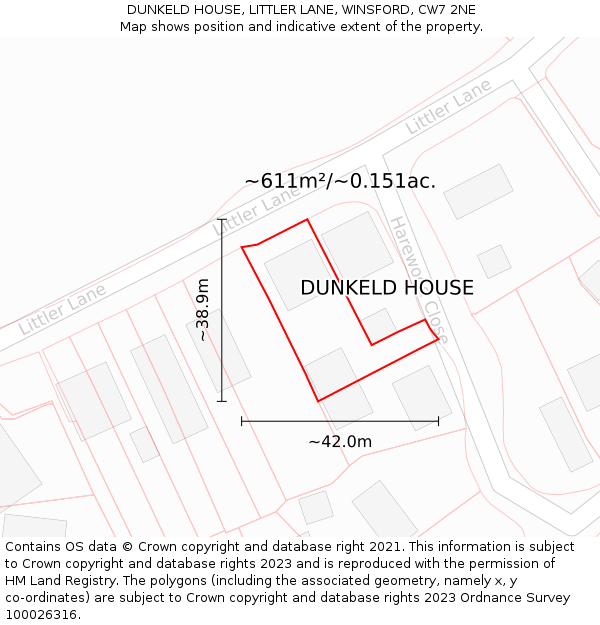 DUNKELD HOUSE, LITTLER LANE, WINSFORD, CW7 2NE: Plot and title map