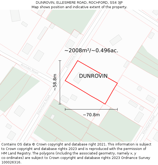 DUNROVIN, ELLESMERE ROAD, ROCHFORD, SS4 3JP: Plot and title map