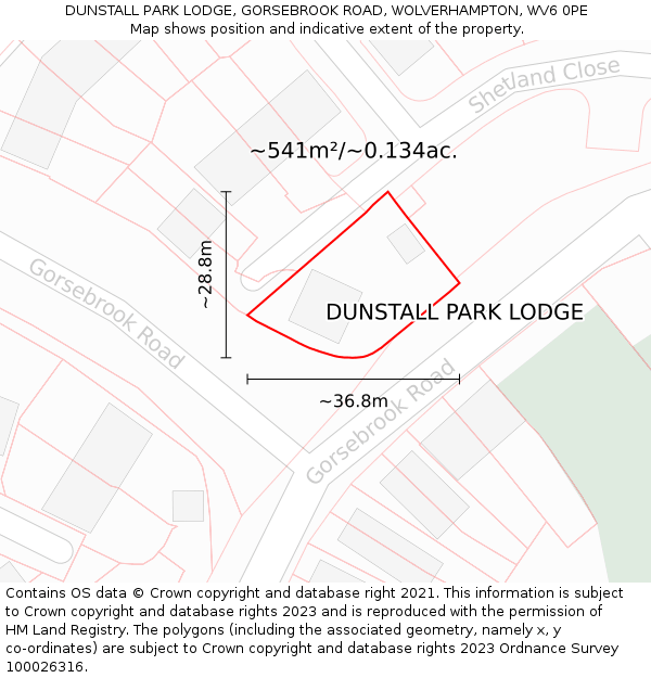 DUNSTALL PARK LODGE, GORSEBROOK ROAD, WOLVERHAMPTON, WV6 0PE: Plot and title map