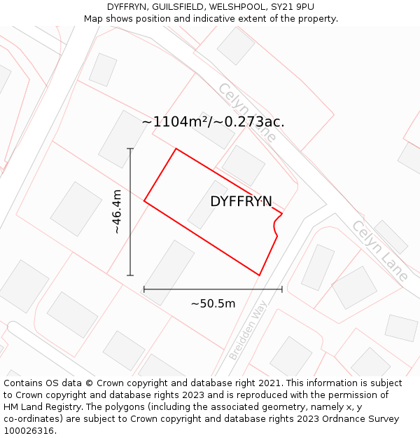 DYFFRYN, GUILSFIELD, WELSHPOOL, SY21 9PU: Plot and title map