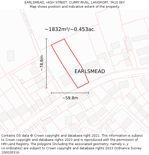 EARLSMEAD, HIGH STREET, CURRY RIVEL, LANGPORT, TA10 0EY: Plot and title map