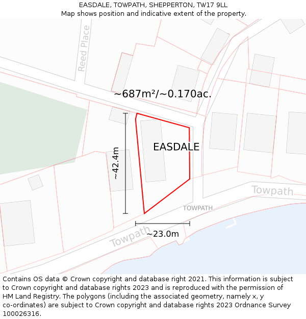 EASDALE, TOWPATH, SHEPPERTON, TW17 9LL: Plot and title map