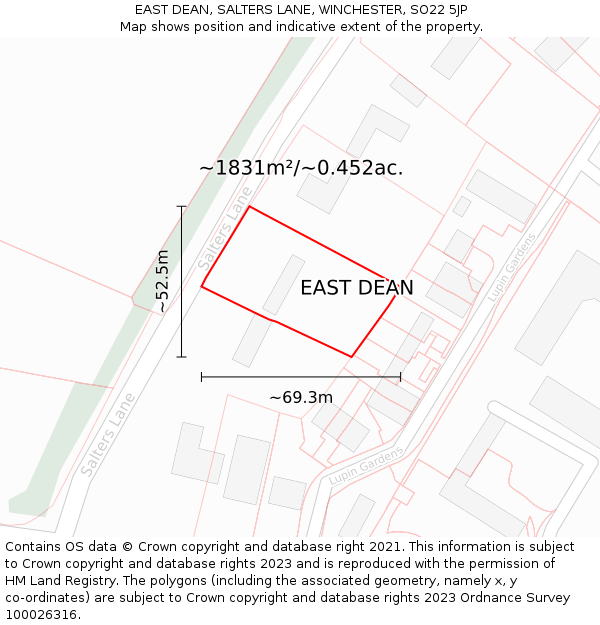 EAST DEAN, SALTERS LANE, WINCHESTER, SO22 5JP: Plot and title map