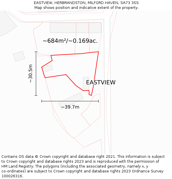 EASTVIEW, HERBRANDSTON, MILFORD HAVEN, SA73 3SS: Plot and title map