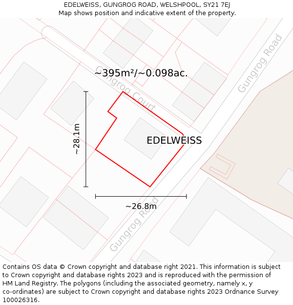 EDELWEISS, GUNGROG ROAD, WELSHPOOL, SY21 7EJ: Plot and title map