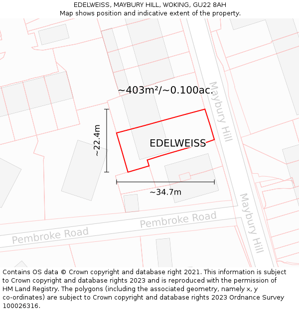 EDELWEISS, MAYBURY HILL, WOKING, GU22 8AH: Plot and title map