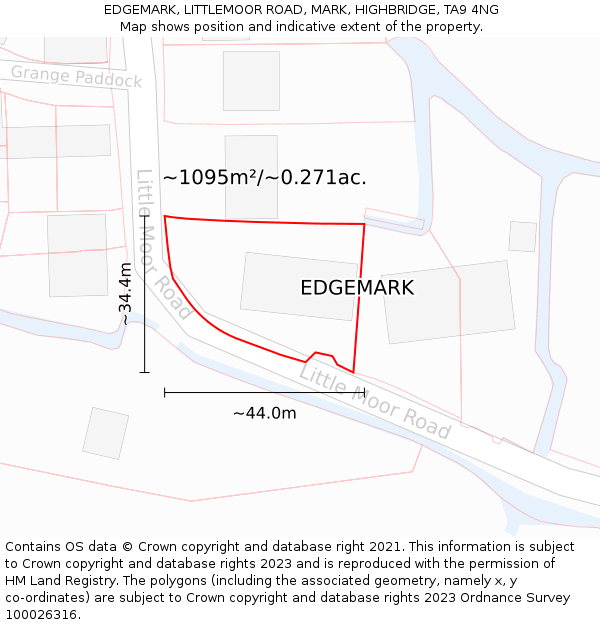 EDGEMARK, LITTLEMOOR ROAD, MARK, HIGHBRIDGE, TA9 4NG: Plot and title map