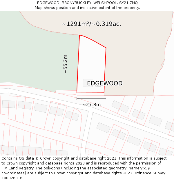 EDGEWOOD, BRONYBUCKLEY, WELSHPOOL, SY21 7NQ: Plot and title map