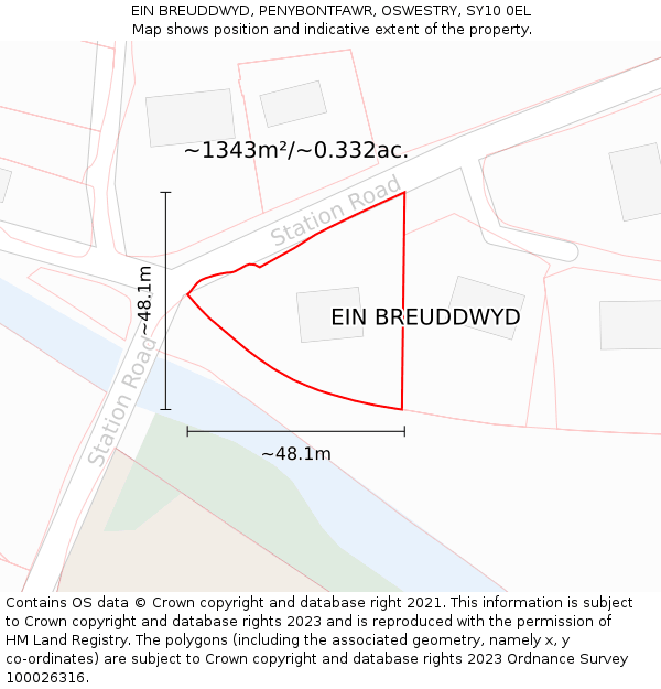 EIN BREUDDWYD, PENYBONTFAWR, OSWESTRY, SY10 0EL: Plot and title map