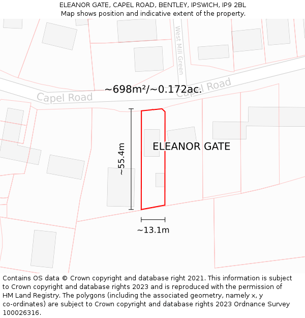 ELEANOR GATE, CAPEL ROAD, BENTLEY, IPSWICH, IP9 2BL: Plot and title map