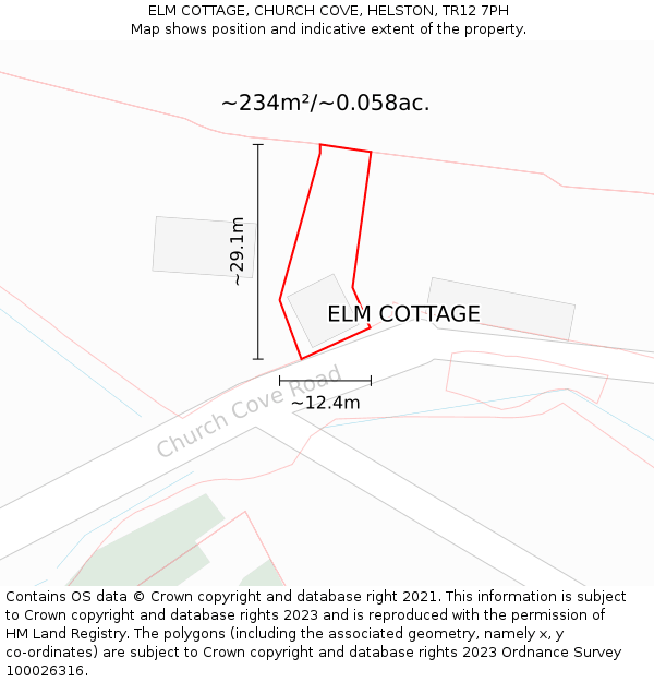 ELM COTTAGE, CHURCH COVE, HELSTON, TR12 7PH: Plot and title map