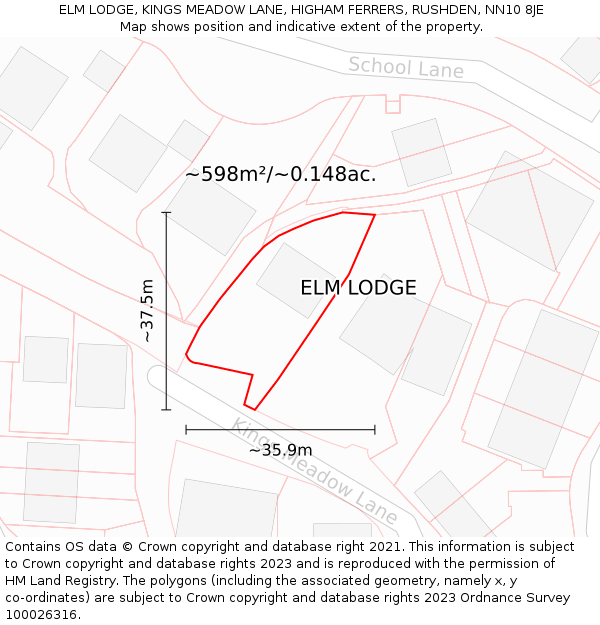 ELM LODGE, KINGS MEADOW LANE, HIGHAM FERRERS, RUSHDEN, NN10 8JE: Plot and title map