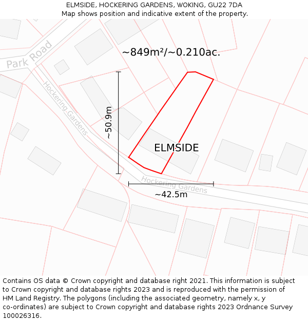 ELMSIDE, HOCKERING GARDENS, WOKING, GU22 7DA: Plot and title map