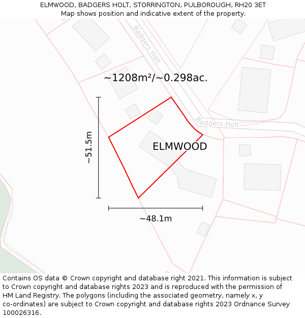 ELMWOOD, BADGERS HOLT, STORRINGTON, PULBOROUGH, RH20 3ET: Plot and title map