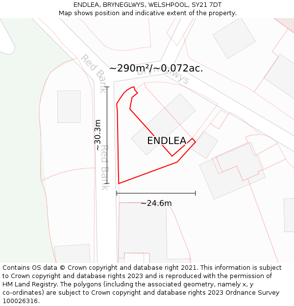 ENDLEA, BRYNEGLWYS, WELSHPOOL, SY21 7DT: Plot and title map
