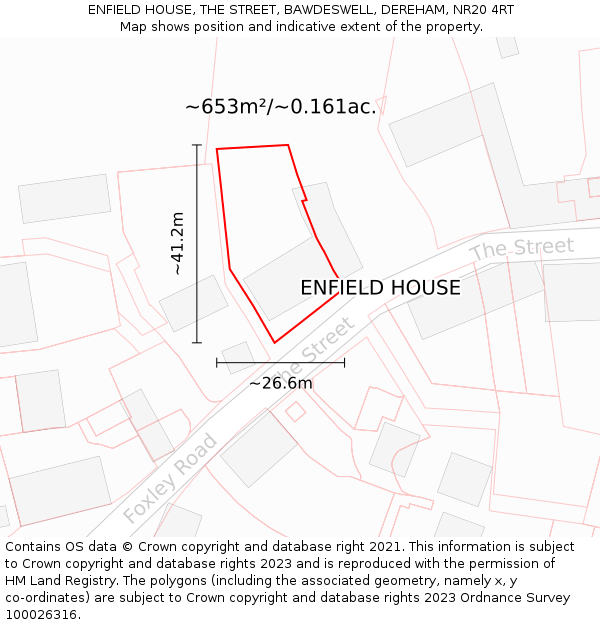 ENFIELD HOUSE, THE STREET, BAWDESWELL, DEREHAM, NR20 4RT: Plot and title map