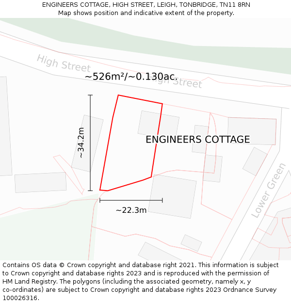 ENGINEERS COTTAGE, HIGH STREET, LEIGH, TONBRIDGE, TN11 8RN: Plot and title map