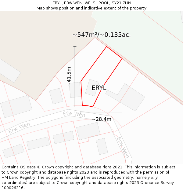 ERYL, ERW WEN, WELSHPOOL, SY21 7HN: Plot and title map