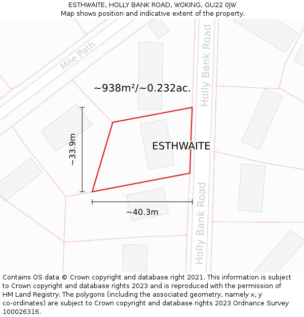 ESTHWAITE, HOLLY BANK ROAD, WOKING, GU22 0JW: Plot and title map